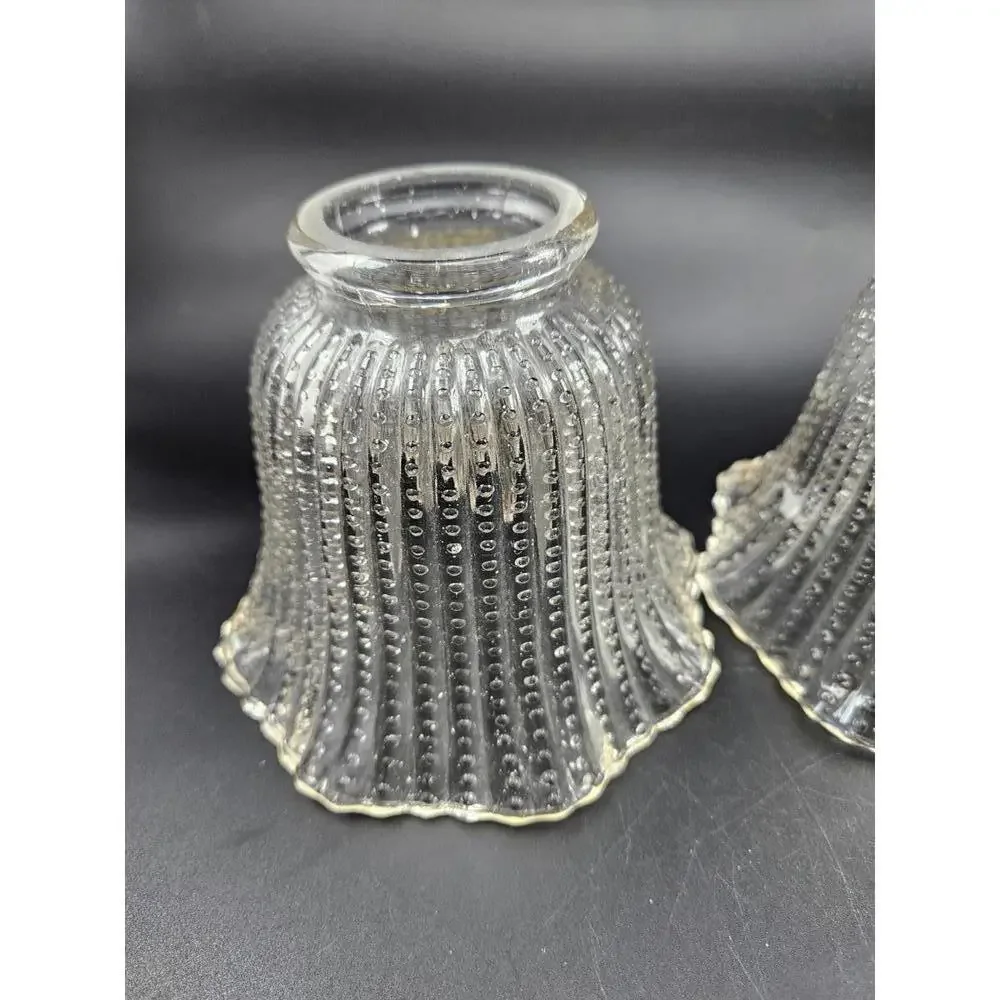 Vintage Hobnail Ribbed Glass Lamp Shades Vanity Sconce Set of 3 Repurpose Trend